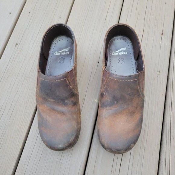 Dansko Professional Pepper Brown Oiled Leather Platform Distressed Clogs 39 - Picture 4 of 10